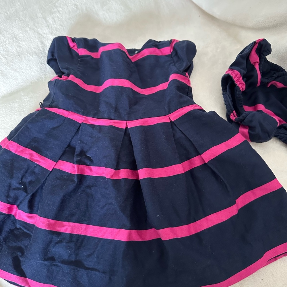 Ralph Lauren Navy and Pink Striped Kids Dress